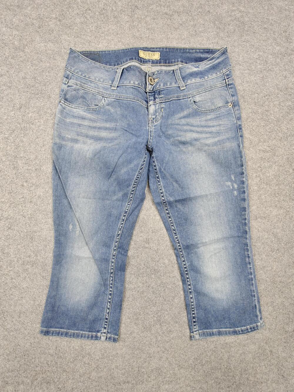 GUESS Jeans Womens 30 Blue Light Wash Slim Distressed Rhinestone 30 Inseam